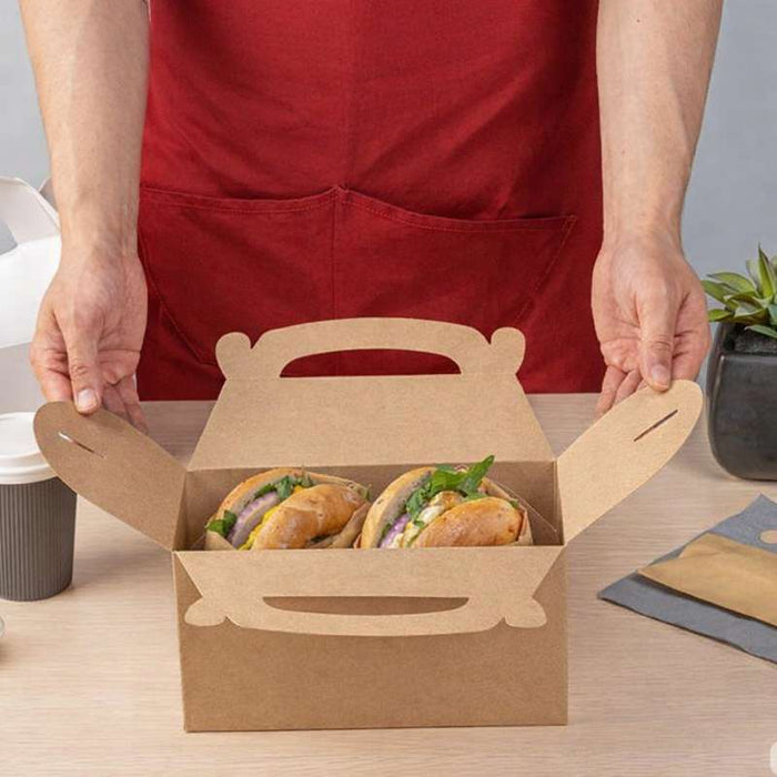 Boîte pâtissière haute carton kraft avec poignée 180x140mm H160mm - 50Pcs