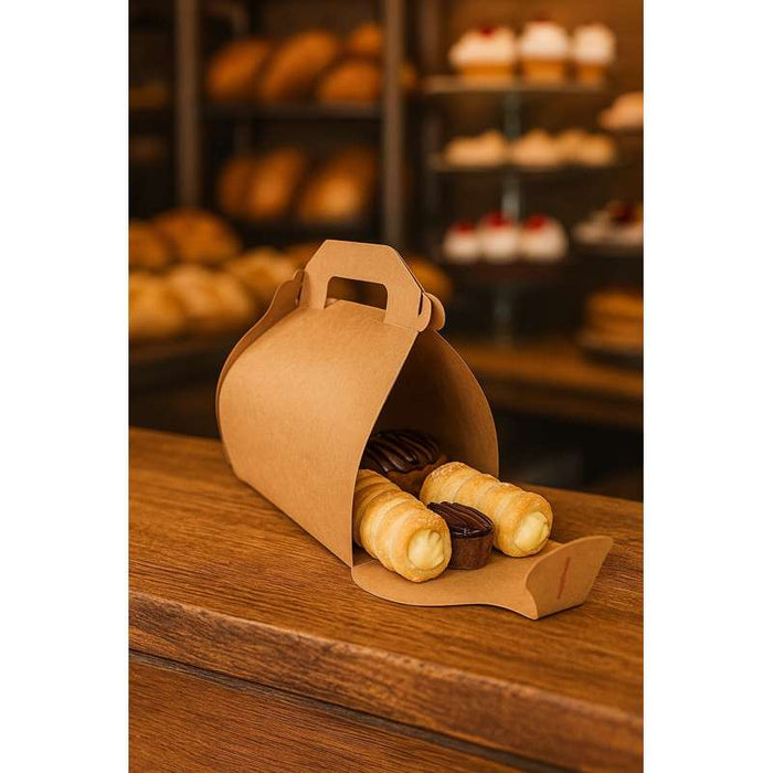 Boîte pâtissière haute carton kraft avec poignée 180x140mm H160mm - 50Pcs