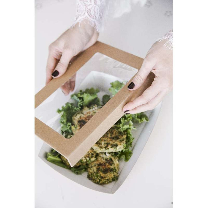Boîte "Kray" rectangulaire carton brun avec couvercle à fenêtre 225x155mm H53mm 1500ml-200Pcs