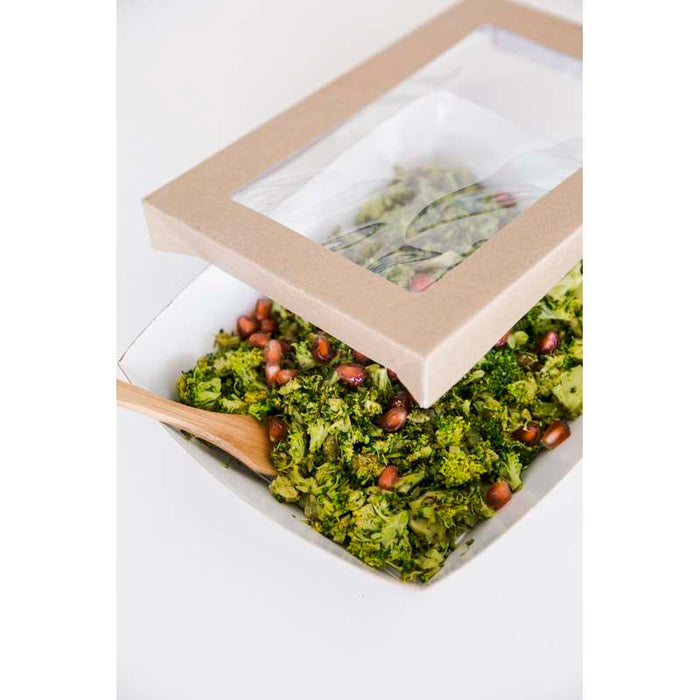 Boite "Kray" rectangulaire carton brun avec couvercle à fenêtre PLA  225x155mm H50mm 1500ml-200Pcs