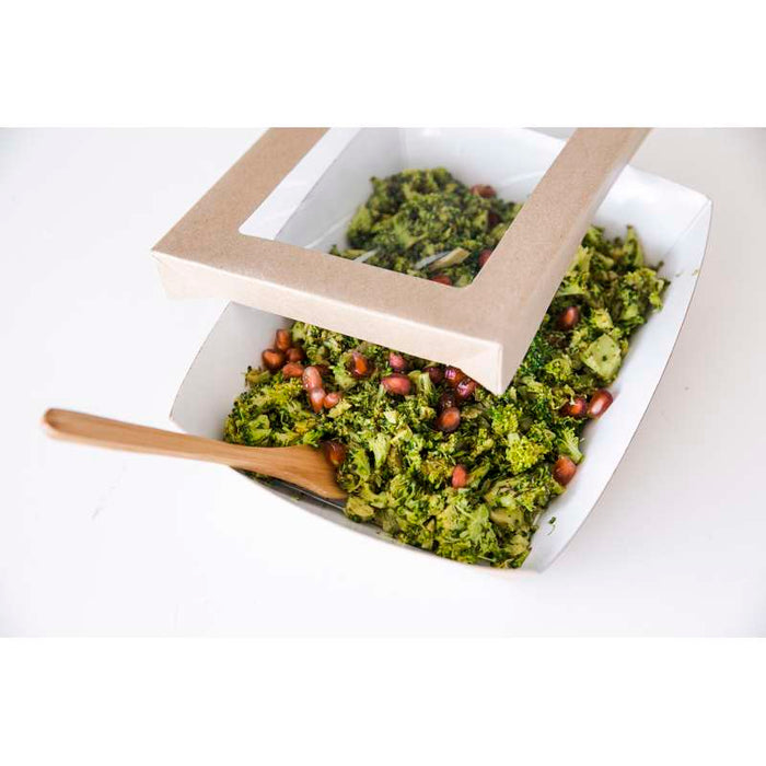 Boite "Kray" rectangulaire carton brun avec couvercle à fenêtre PLA  225x155mm H50mm 1500ml-200Pcs