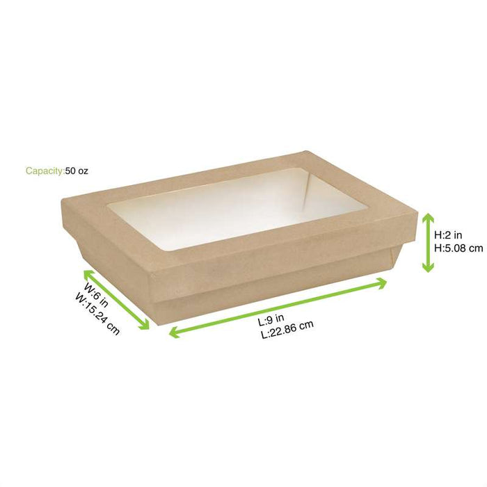 Boîte "Kray" rectangulaire carton brun avec couvercle à fenêtre 225x155mm H53mm 1500ml-200Pcs