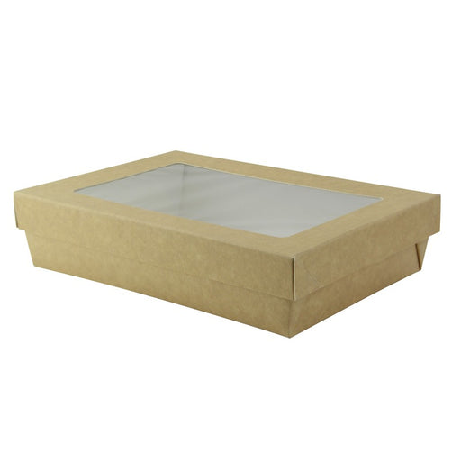 Boîte "Kray" rectangulaire carton brun avec couvercle à fenêtre 225x155mm H53mm 1500ml-200Pcs