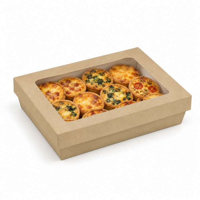 Boite "Kray" rectangulaire carton brun avec couvercle à fenêtre PLA  225x155mm H50mm 1500ml-200Pcs
