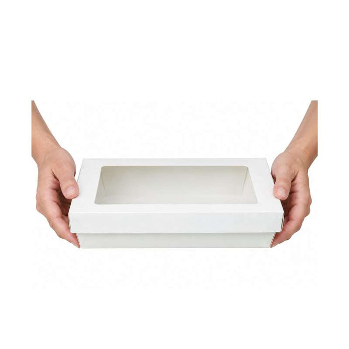 Boite "Kray" rectangulaire carton blanc avec couvercle à fenêtre  225x155mm H50mm 1500ml-200Pcs