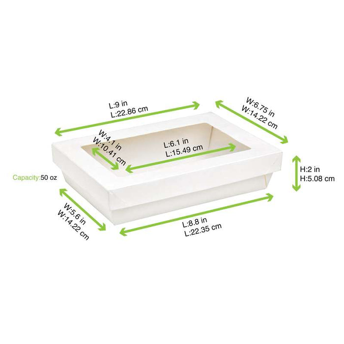 Boite "Kray" rectangulaire carton blanc avec couvercle à fenêtre  225x155mm H50mm 1500ml-200Pcs