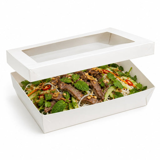 Boite "Kray" rectangulaire carton blanc avec couvercle à fenêtre  225x155mm H50mm 1500ml-200Pcs