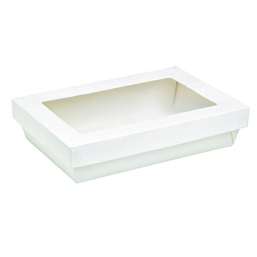 Boite "Kray" rectangulaire carton blanc avec couvercle à fenêtre  225x155mm H50mm 1500ml-200Pcs