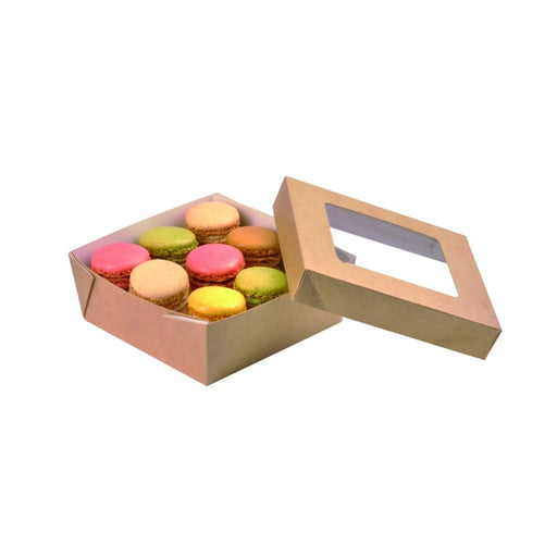 Boite "Kray" carrée carton brun avec couvercle à fenêtre  135x135mm H50mm 700ml-250Pcs