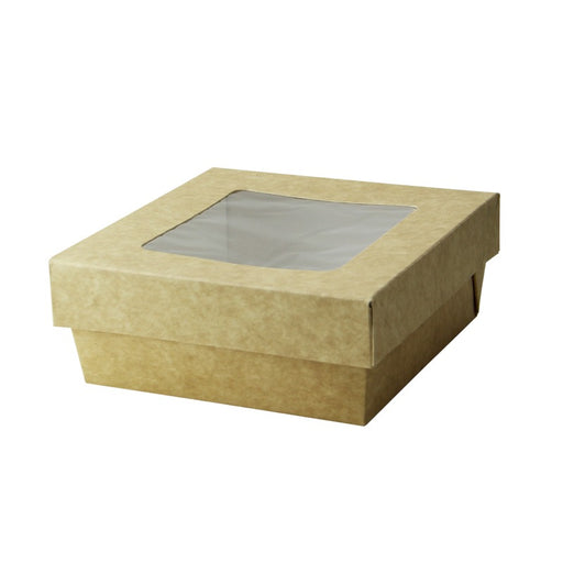 Boite "Kray" carrée carton brun avec couvercle à fenêtre  135x135mm H50mm 700ml-250Pcs