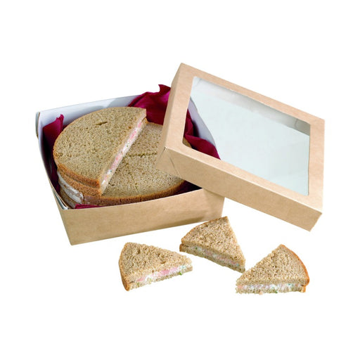 Boite "Kray" carrée carton brun avec couvercle à fenêtre  155x155mm H50mm 900ml - 250Pcs