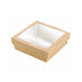 Boite "Kray" carrée carton brun avec couvercle à fenêtre  155x155mm H50mm 900ml - 250Pcs