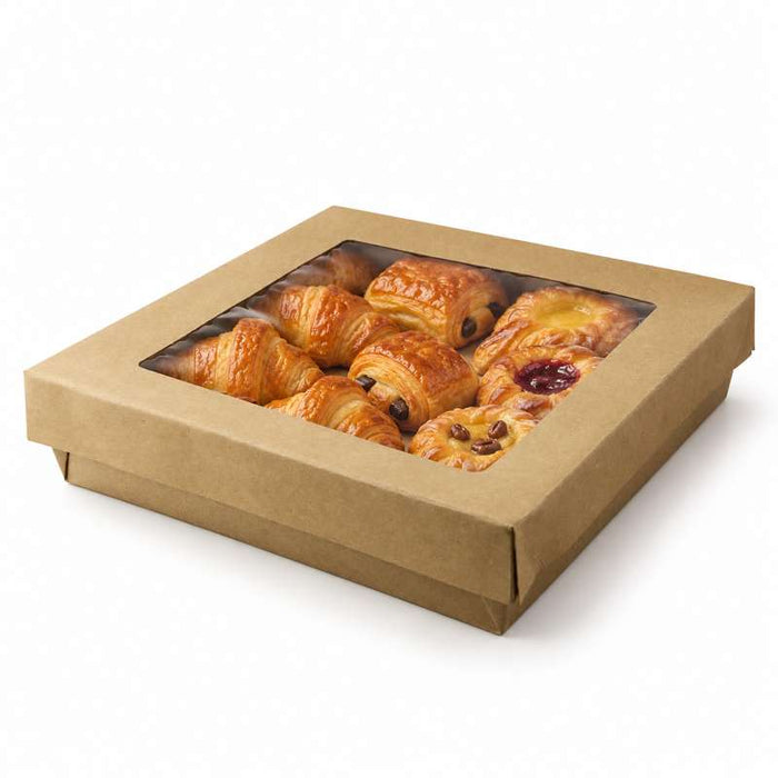 Boîte "Kray" carrée carton brun avec couvercle à fenêtre 205x205mm H40mm 1000ml-200Pcs