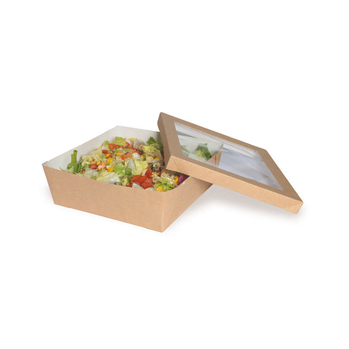 Boite "Kray" carrée carton brun avec couvercle à fenêtre  205x205mm H50mm 1 550ml - 200Pcs