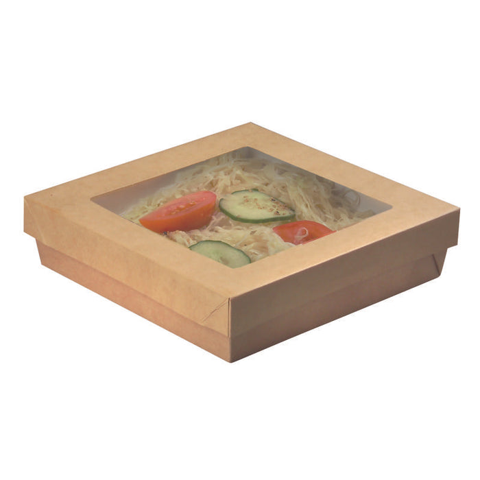 Boite "Kray" carrée carton brun avec couvercle à fenêtre  205x205mm H50mm 1 550ml - 200Pcs