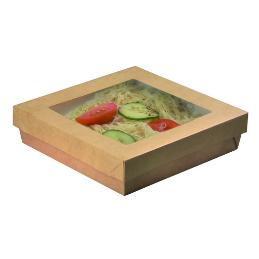 Boite "Kray" carrée carton brun avec couvercle à fenêtre  205x205mm H50mm 1 550ml - 200Pcs