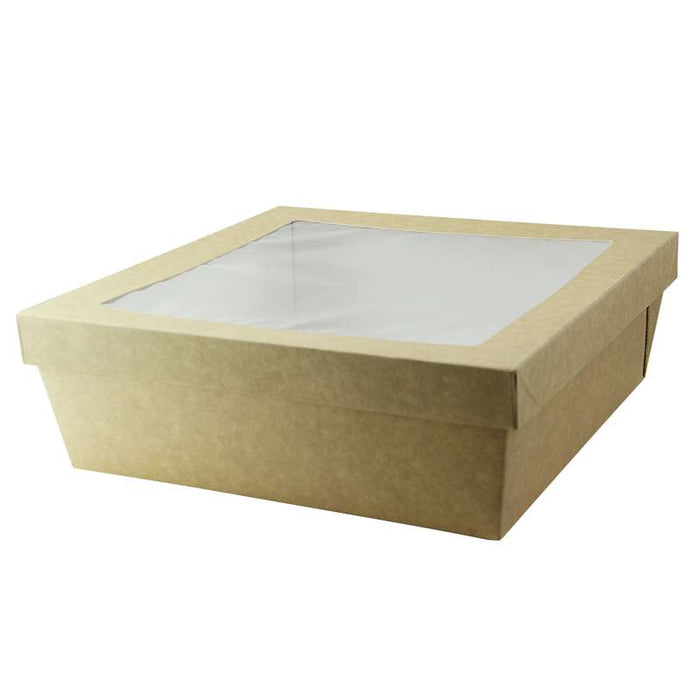 Boîte "Kray" carrée carton brun avec couvercle à fenêtre 245x245mm H80mm 4 200ml - 100Pcs