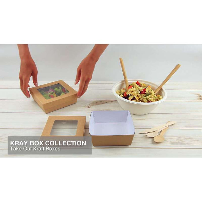 Boîte "Kray" carrée carton brun avec couvercle à fenêtre 265x265mm H50mm 3000ml - 100Pcs