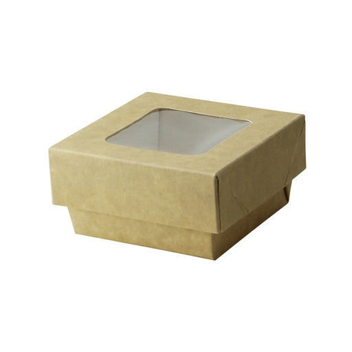 Boîte "Kray" carrée carton brun avec couvercle à fenêtre 85x85mm H40mm 200ml - 250Pcs