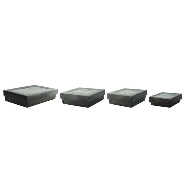 Boite "Kray" rectangulaire carton noir avec couvercle à fenêtre  225x155mm H50mm - 100Pcs