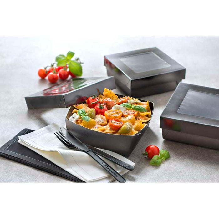 Boite "Kray" rectangulaire carton noir avec couvercle à fenêtre  225x155mm H50mm - 100Pcs