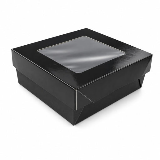 Boîte "Kray" carrée carton noir avec couvercle à fenêtre 135x135mm H50mm 700ml - 100Pcs