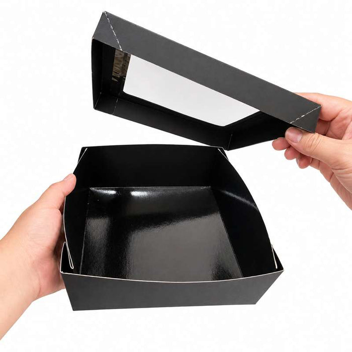 Boîte carrée "Kray" noire à couvercle fenêtre 200x200mm H65mm - 100Pcs