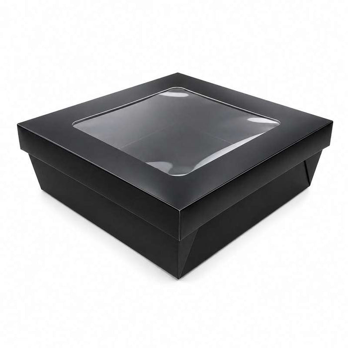 Boîte carrée "Kray" noire à couvercle fenêtre 200x200mm H65mm - 100Pcs