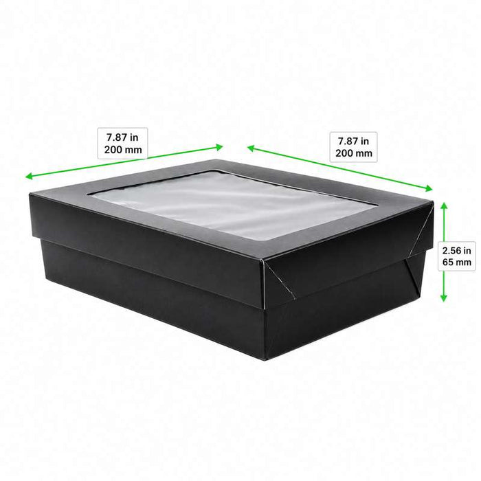 Boîte carrée "Kray" noire à couvercle fenêtre 200x200mm H65mm - 100Pcs