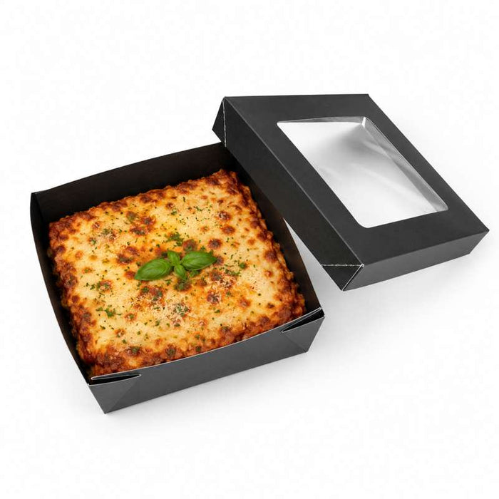 Boîte carrée "Kray" noire à couvercle fenêtre 200x200mm H65mm - 100Pcs