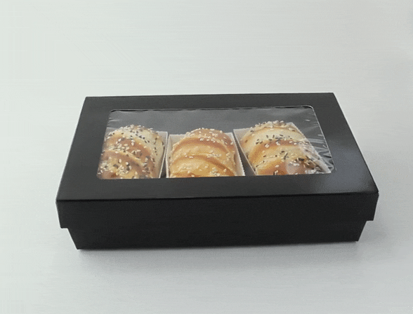 Boite "Kray" rectangulaire carton noir avec couvercle à fenêtre  225x155mm H50mm - 100Pcs