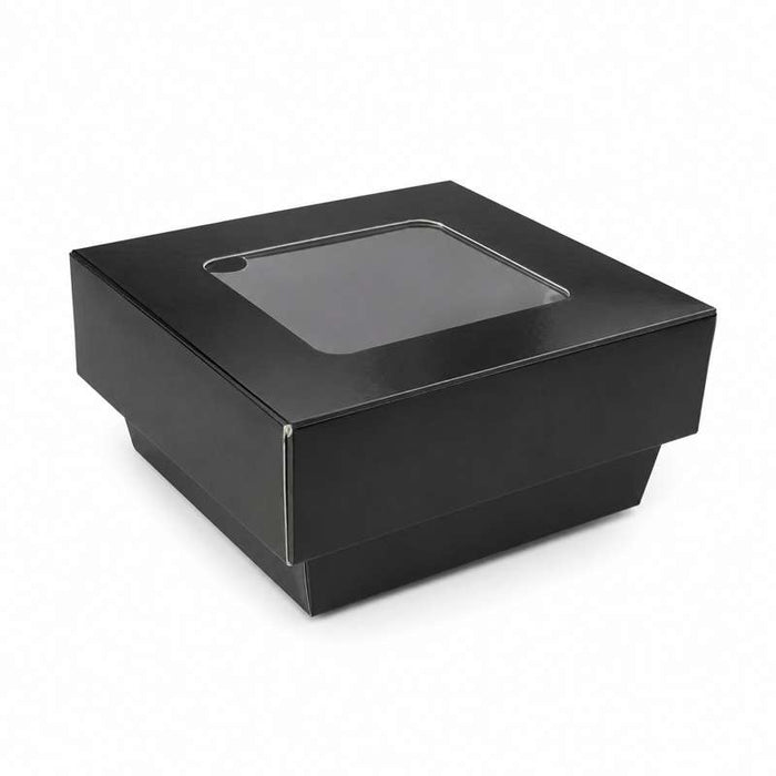 Boîte carrée "Kray" en carton noir à couvercle fenêtre 85x85mm H40mm 200ml - 100Pcs
