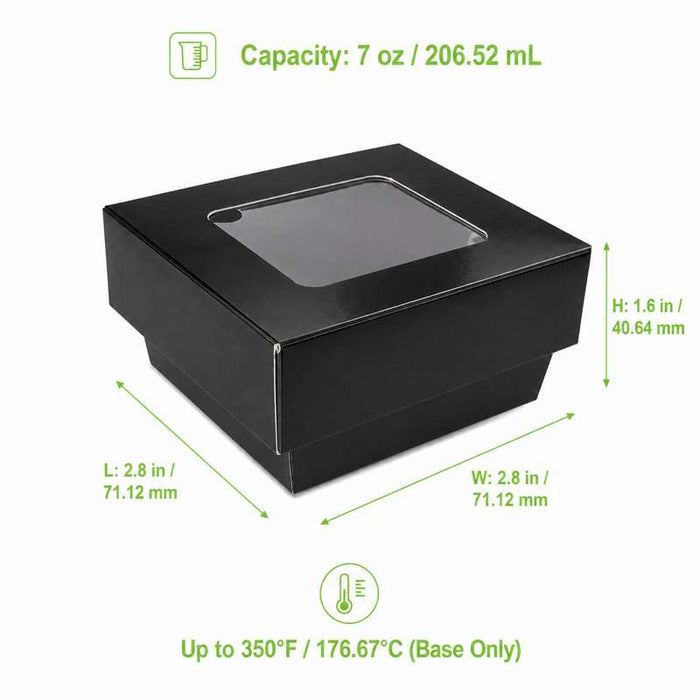 Boîte carrée "Kray" en carton noir à couvercle fenêtre 85x85mm H40mm 200ml - 100Pcs