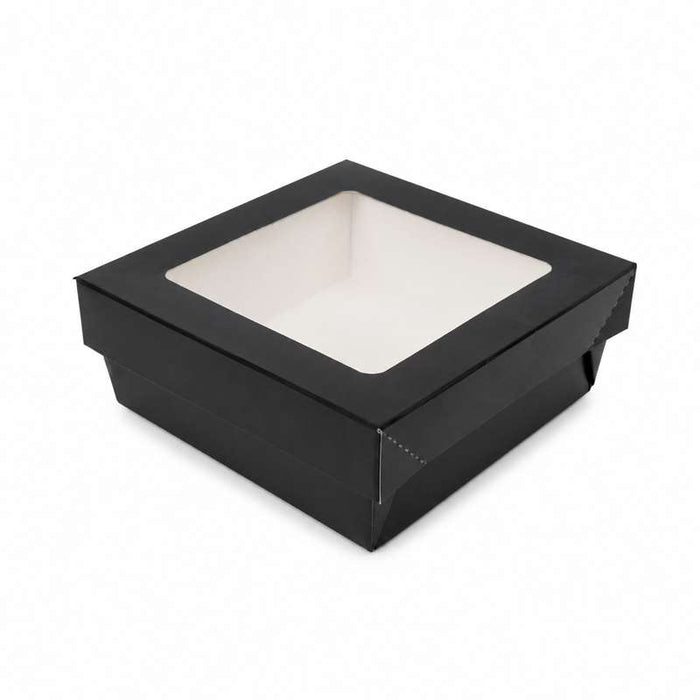 Boîte carrée "Kray" noire à couvercle fenêtre, intérieur blanc 135x135mm H50mm 700ml - 250Pcs
