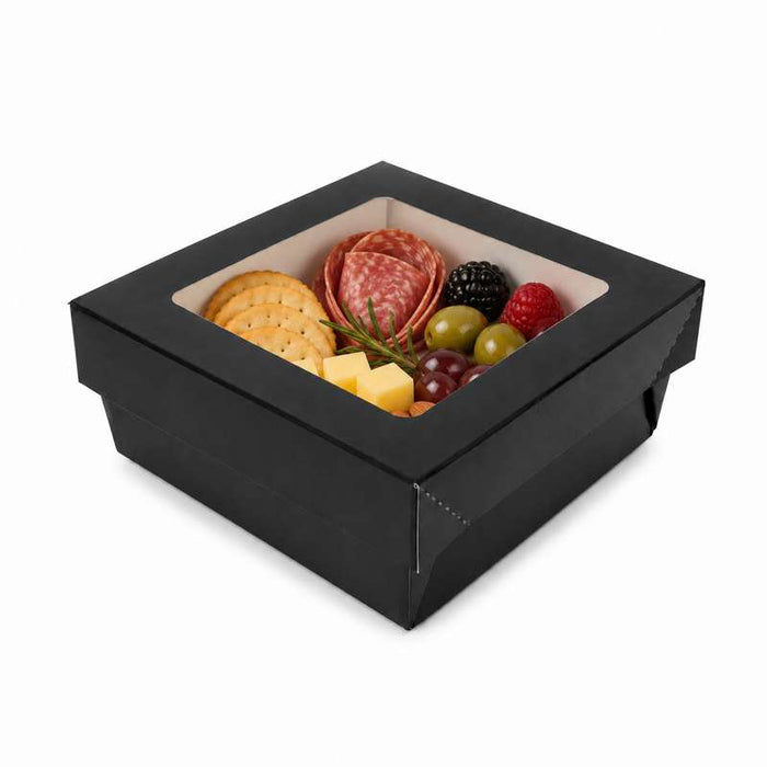Boîte carrée "Kray" noire à couvercle fenêtre, intérieur blanc 135x135mm H50mm 700ml - 250Pcs