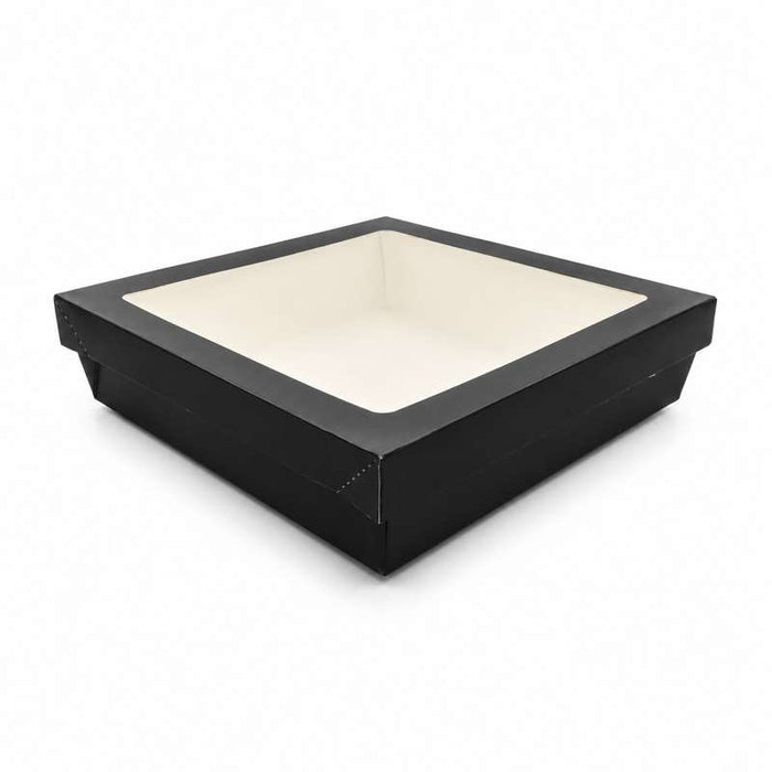 Boîte carrée "Kray" noire à couvercle fenêtre 205x205mm H55mm 1550ml - 200Pcs