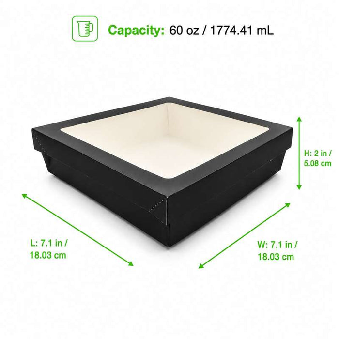 Boîte carrée "Kray" noire à couvercle fenêtre 205x205mm H55mm 1550ml - 200Pcs
