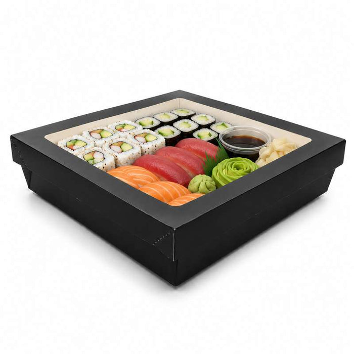 Boîte carrée "Kray" noire à couvercle fenêtre 205x205mm H55mm 1550ml - 200Pcs
