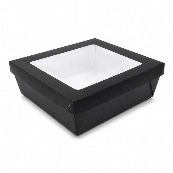 Boîte carrée "Kray" noire en carton à couvercle fenêtre 245x245mm H80mm 4000ml - 100Pcs
