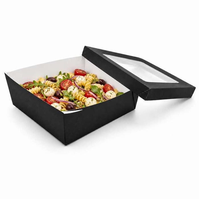 Boîte carrée "Kray" noire en carton à couvercle fenêtre 245x245mm H80mm 4000ml - 100Pcs