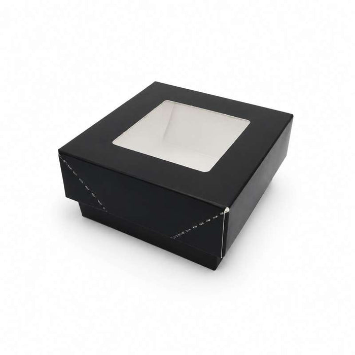 Boîte carrée "Kray" noire intérieur blanc à fenêtre 85x85mm H40mm 200ml - 250Pcs