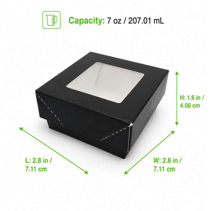Boîte carrée "Kray" noire intérieur blanc à fenêtre 85x85mm H40mm 200ml - 250Pcs