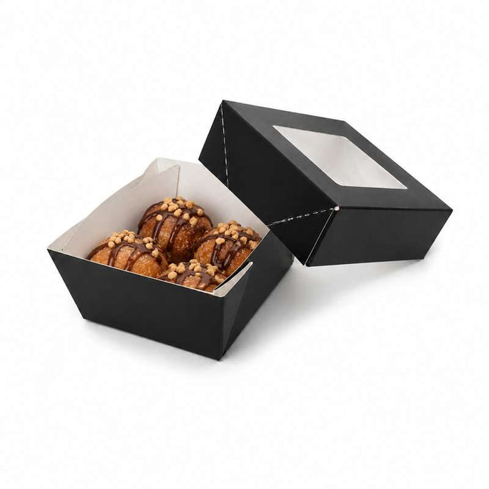 Boîte carrée "Kray" noire intérieur blanc à fenêtre 85x85mm H40mm 200ml - 250Pcs