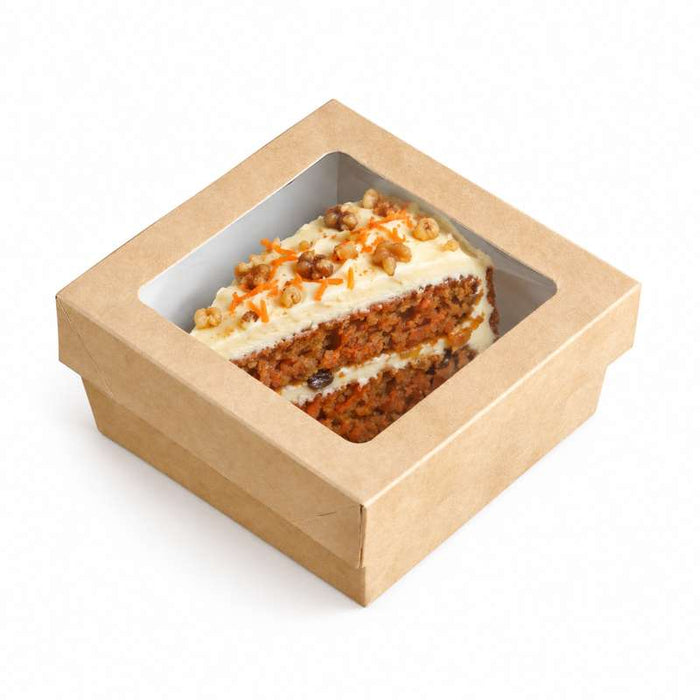 Boite "Kray" carrée carton brun avec couvercle à fenêtre en PLA  135x135mm H50mm 700ml - 250Pcs