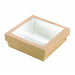 Boite "Kray" carrée carton brun avec couvercle à fenêtre en PLA  155x155mm H50mm 900ml - 250Pcs