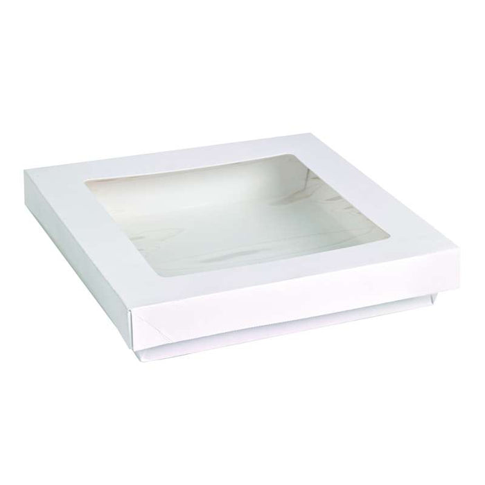 Boite "Kray" carrée carton blanc avec couvercle à fenêtre en PLA  155x155mm H50mm 900ml - 250Pcs
