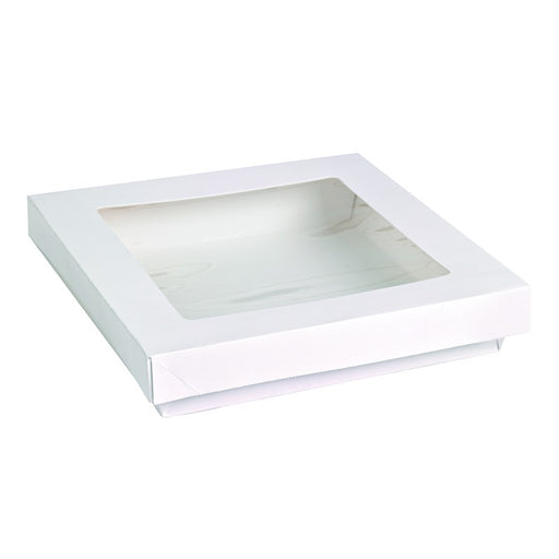 Boite "Kray" carrée carton blanc avec couvercle à fenêtre en PLA  155x155mm H50mm 900ml - 250Pcs