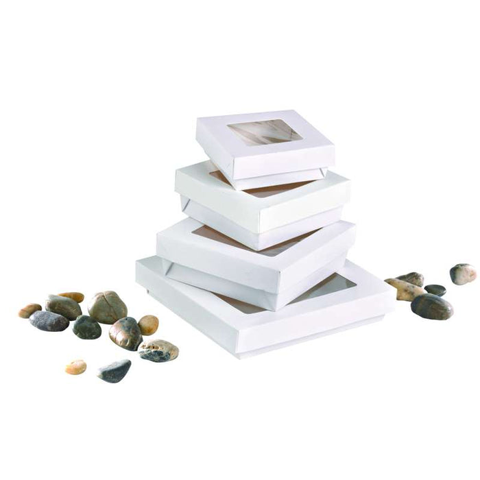 Boite "Kray" carrée carton blanc avec couvercle à fenêtre  205x205mm H40mm 1450ml - 200Pcs