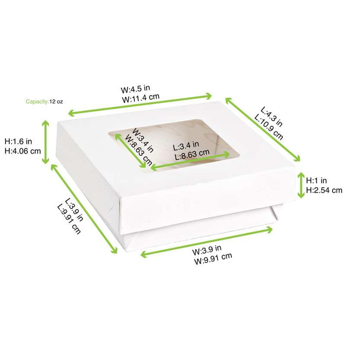 Boite "Kray" carrée carton blanc avec couvercle à fenêtre  115x115mm H40mm 350ml - 250Pcs