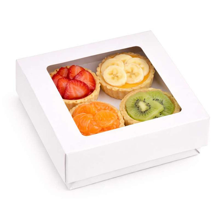 Boite "Kray" carrée carton blanc avec couvercle à fenêtre  115x115mm H40mm 350ml - 250Pcs